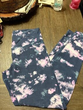 lululemon athletica Navy Tie-Dye Leggings with Pink & Light Blue Accents sz 12